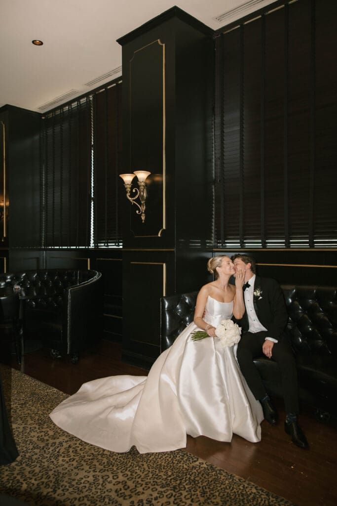 Moody flash bride and groom portraits at Kill Devil Club at Power and Light