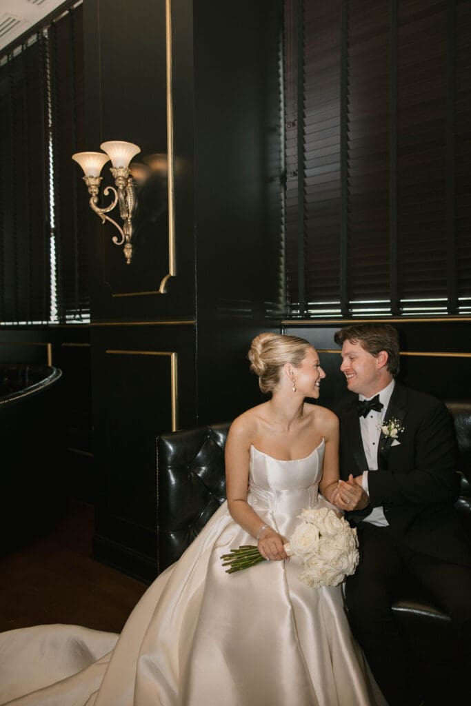 Moody flash bride and groom portraits at Kill Devil Club at Power and Light