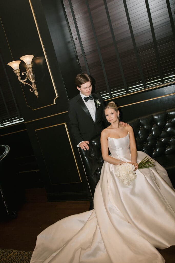 Moody flash bride and groom portraits at Kill Devil Club at Power and Light