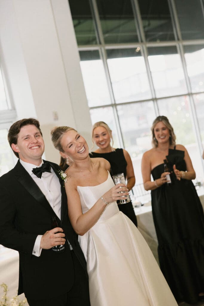 bride and groom wedding day reception details at gallery event space in kansas city