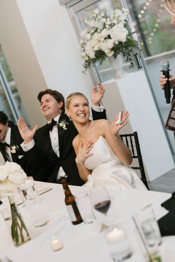 bride and groom wedding day speeches at gallery event space in kansas city