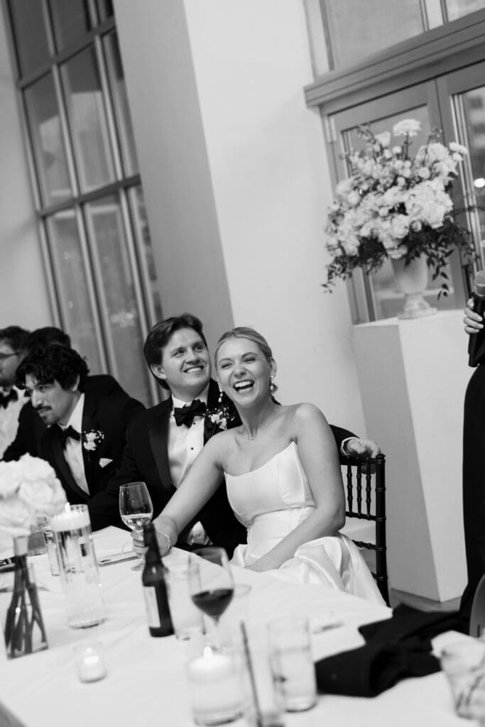 bride and groom wedding day speeches at gallery event space in kansas city