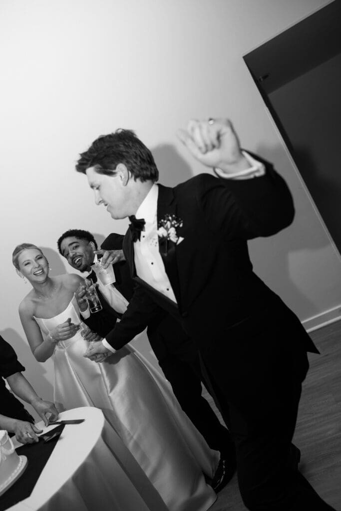 bride and groom wedding day reception at gallery event space in kansas city