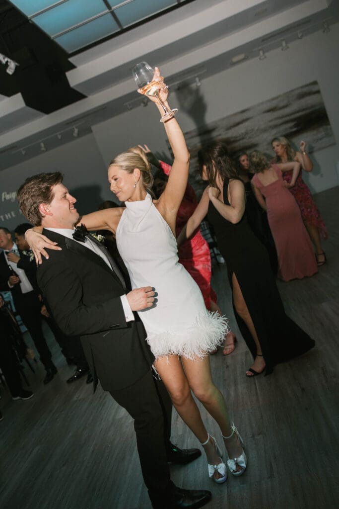 bride and groom wedding day reception at gallery event space in kansas city