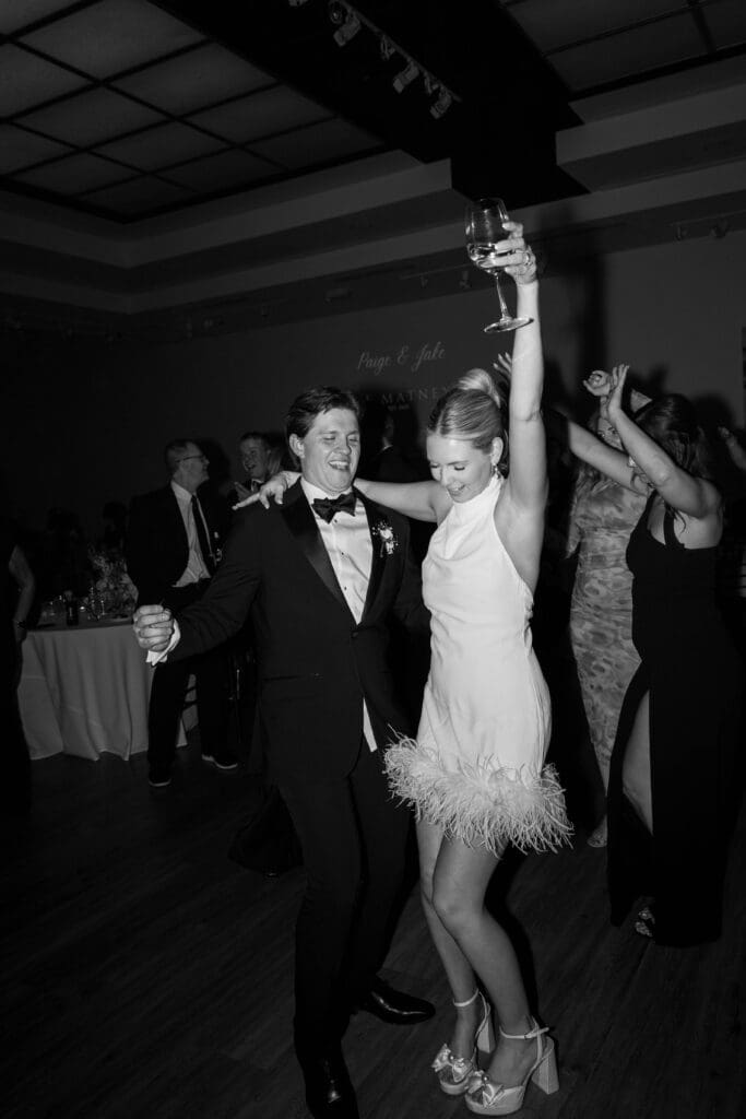 bride and groom wedding day reception at gallery event space in kansas city